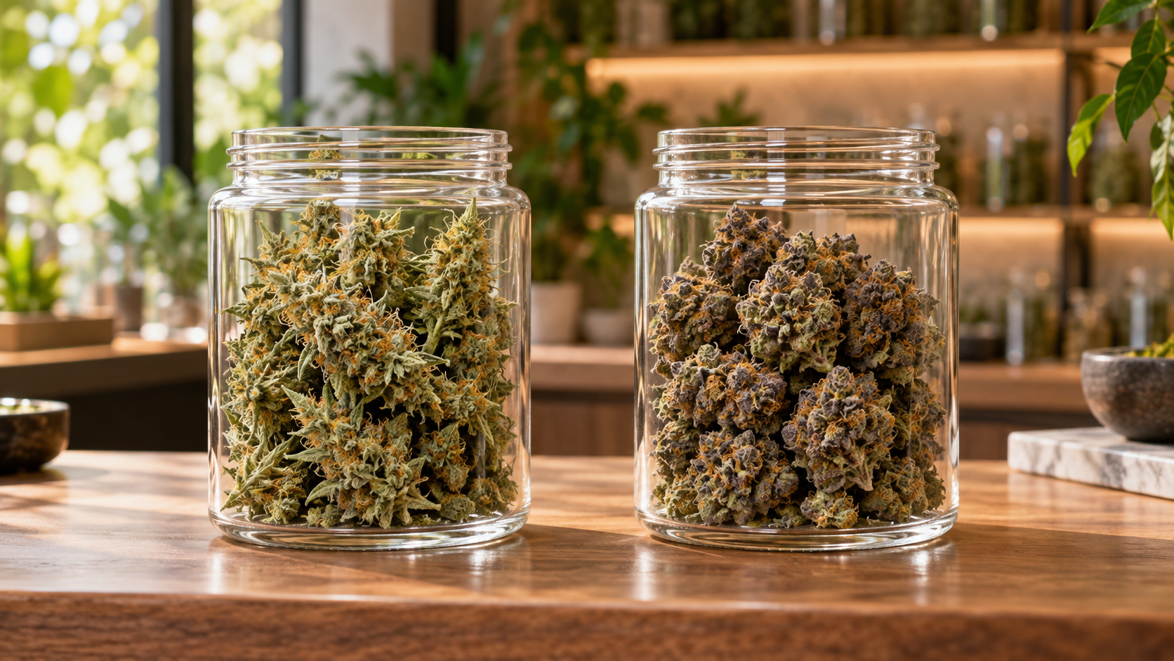 Sativa vs indica cannabis flower comparison